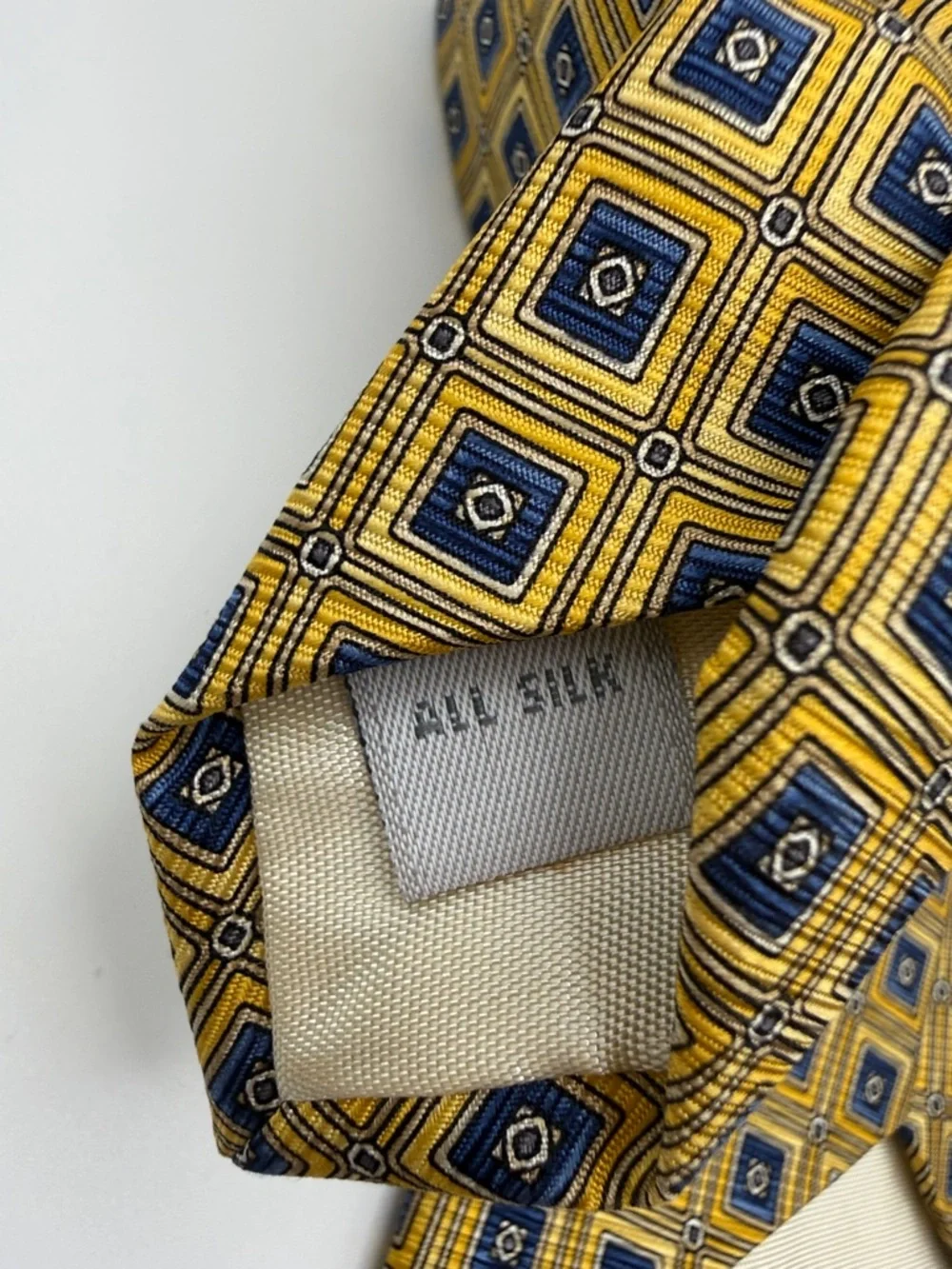 Pierre Cardin Gold and Navy Square-Pattern 100% Silk Tie